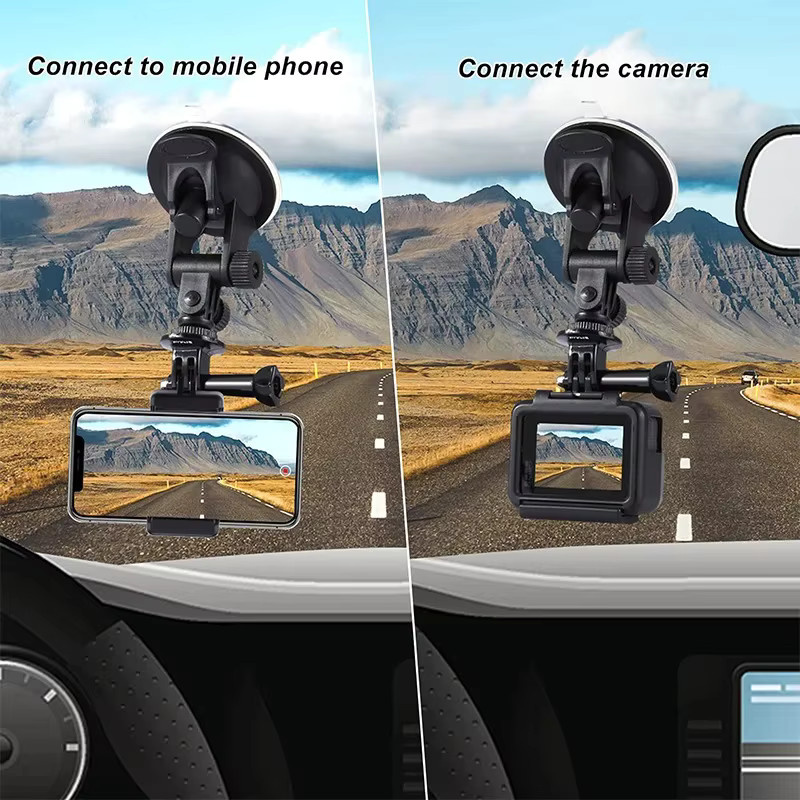 GoPro Saugnapf-Autokamerahalterung mit Stativadapter und Handyhalterung in Schwarz, universelle Armaturenbretthalterung für GoPro Hero 13-8, DJI Osmo Action und Insta360 - Bild 4