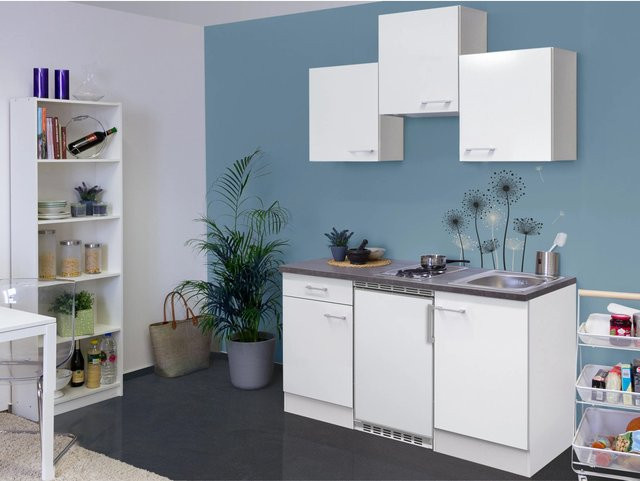 Flex-Well Singleküche Lucca in Weiß matt mit Melaminharz-beschichteter Arbeitsplatte, B/H/T: 151 x 226 x 60 cm - Bild 1