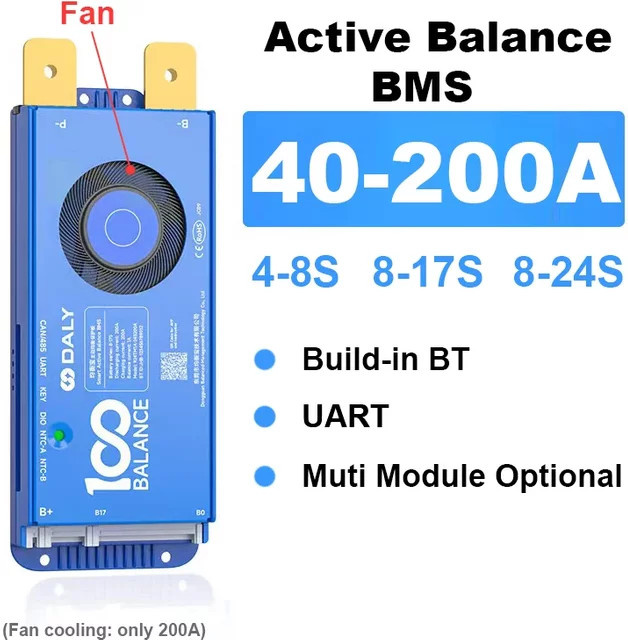 Smart Active Balance BMS Lithiumbatterie mit Bluetooth und UART für LiFePo4 Li-Ion LTO in Blau - Bild 1