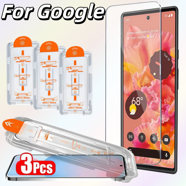 3er-Pack Google Pixel Displayschutzfolie aus gehärtetem Glas, transparent, HD, Anti-Fingerabdruck, passend für Pixel 10, 9, 8, 7A, 6, 5G, 10A, 9a Pro XL - Bild 1