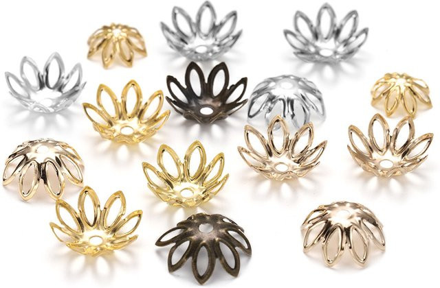 YouYoungDifferent Blumen Perlen Kappen, 11 mm, 14 mm, Silber Gold Rhodium, Spacer Charm Bead Cap - Bild 1