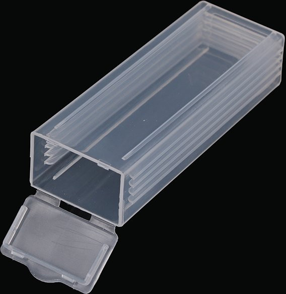 Transparente Kunststoff-Objektträgerbox aus Mikroskopglas zur Aufbewahrung von biologischen Scheiben und vorbereiteten Objektträgern mit 5 Spenderplätzen - Bild 1
