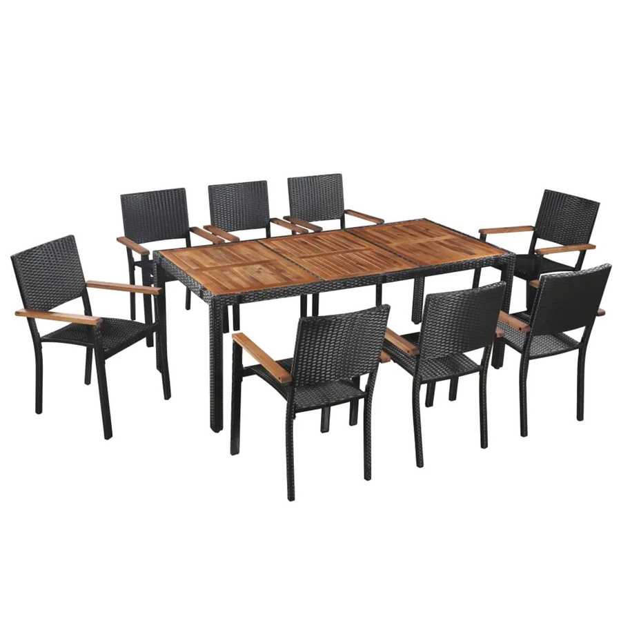 vidaXL 9-tlg Garten-Essgruppe aus Poly-Rattan und Akazienholz in Schwarz und Braun - Bild 2