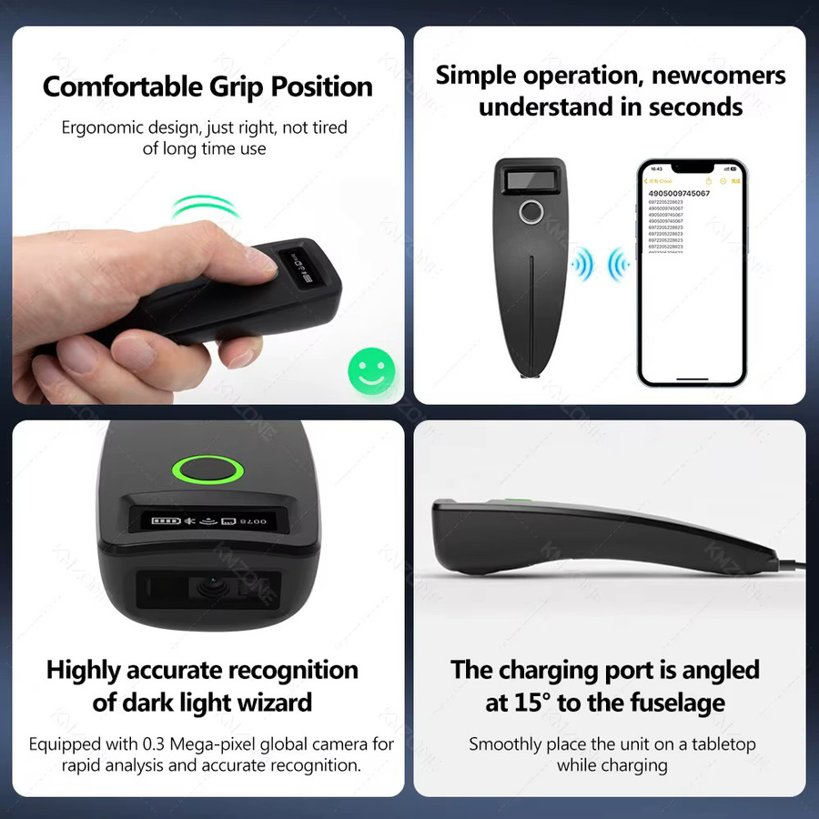 KMZONE 2D Mini-Barcode-Scanner Handheld, kabellos via Bluetooth 2.4G oder kabelgebunden via USB, Schwarz, unterstützt QR, PDF417, EAN13 und Data Matrix - Bild 5