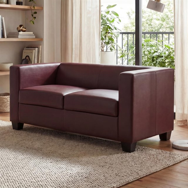 MCW 2er Sofa Lille im modernen Lounge-Stil aus Kunstleder in Rot-Braun - Bild 1