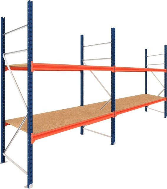 PROREGAL Schwerlastregal DOMINUS Weitspannregal mit 2 Feldern und 2 Ebenen, Blau/Orange, B/T/H: 300 x 60 x 200 cm - Bild 1