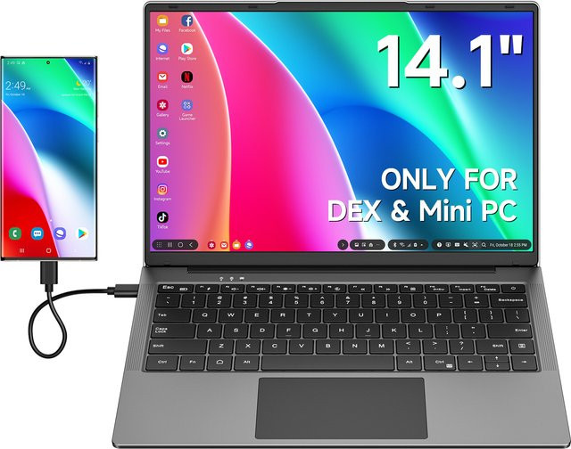 Dopesplay 14,1 Zoll Lapdock Monitor mit Tastatur und Akku in Grau für Samsung DeX, Z Fold 6 und Note20, 1200P Bildschirmerweiterung für Mini-PC - Bild 1