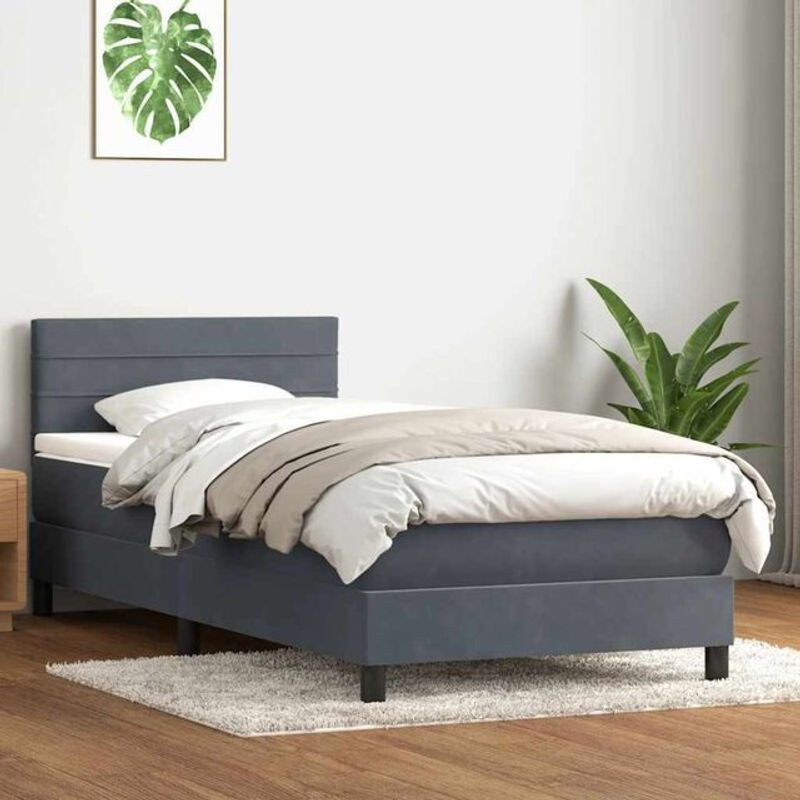 vidaxl Boxspringbett mit Matratze aus Samt in Dunkelgrau, B/L: 80 x 220 cm - Bild 1