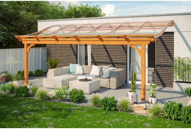 Skan Holz Terrassenüberdachung Verona aus Leimholz Eiche hell mit Polycarbonat-Dach B/B: 648 x 339 cm - Bild 1