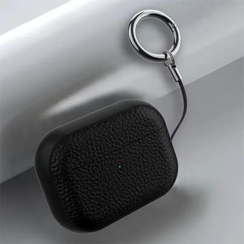 Schutzhülle mit Litschi-Hautmuster für Apple AirPods 1, 2, 3, 4 und AirPods Pro 1. & 2. Generation inklusive Haken in Schwarz und Grün - Bild 6