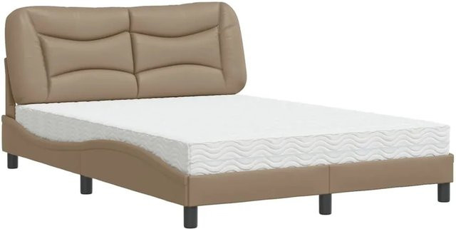 vidaXL Bett Hvar mit Matratze in Cappuccino-Braun aus Kunstleder und Kiefernholz B/T/H: 140 x 190 x 145 cm - Bild 1