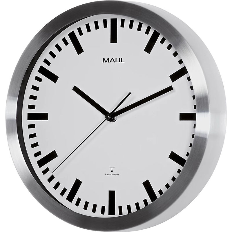 MAUL Wanduhr MAULpilot Analog Funkuhr Geräuschlos Silber Weiß aus Metall und Glas Durchmesser: 30,5 cm - Bild 3