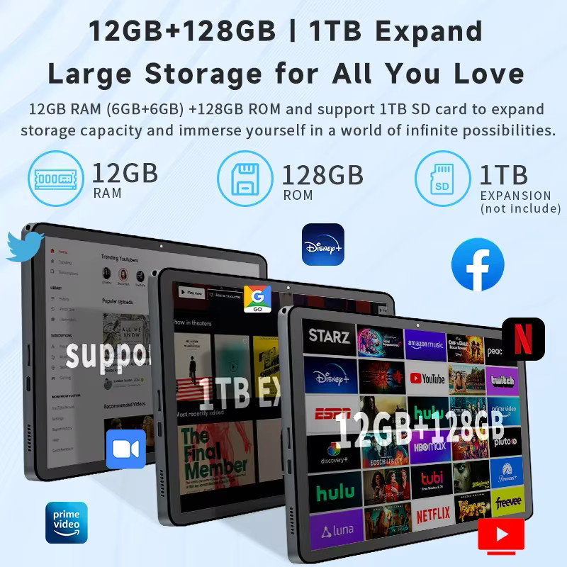 ANRY Tablet Android 15 mit 10,95 Zoll Display, 12 GB RAM, 128 GB Speicher, T606 8-Core Prozessor und 8000 mAh Akku, Schwarz - Bild 2