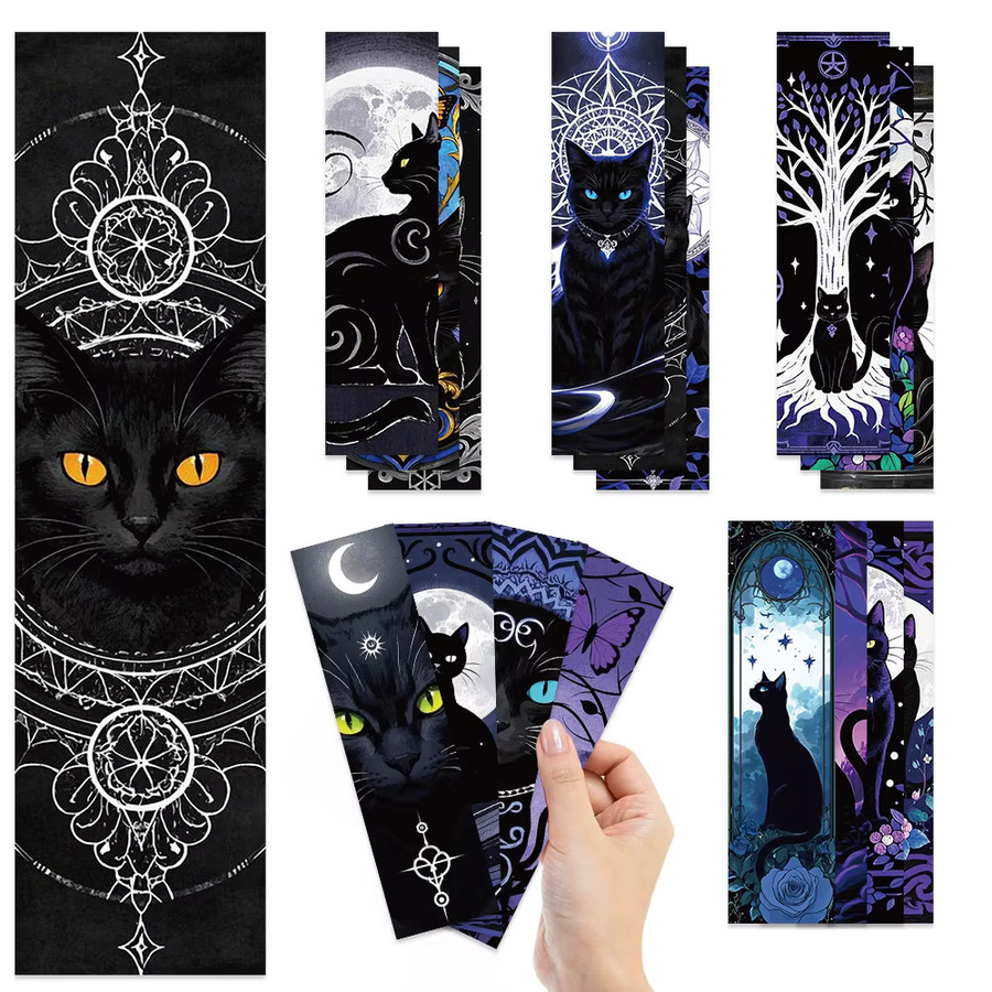 30 Stück Gothic Lesezeichen aus Papier mit Black Cat und Moon Design in Schwarz für Buchliebhaber - Bild 2