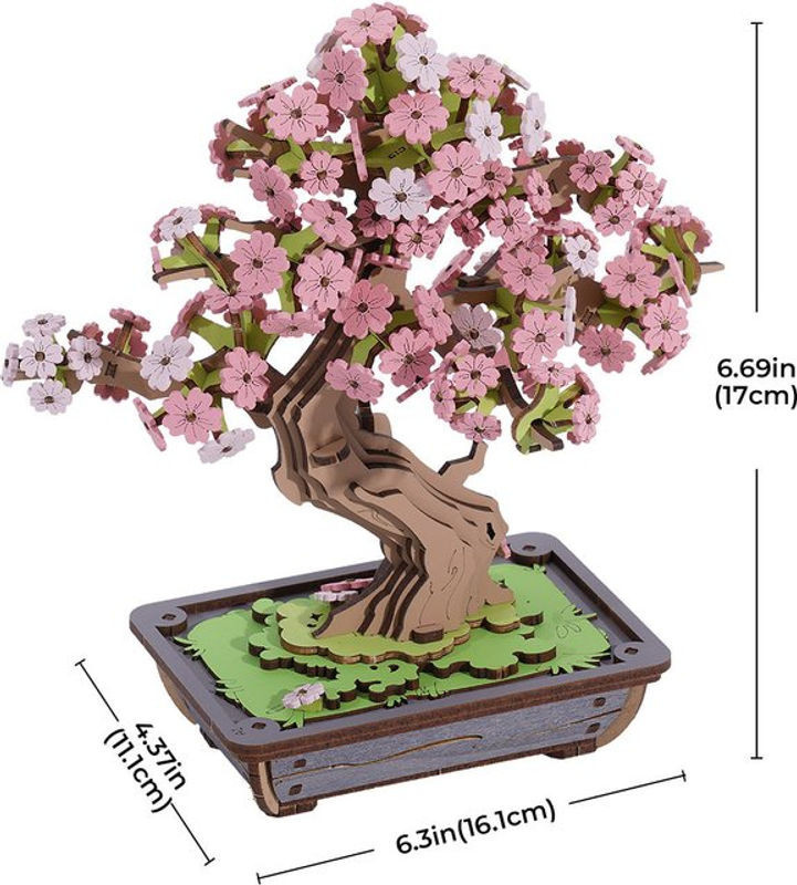 ROBOTIME Rolife Sakura Bonsai DIY Holz 3D Puzzle TG415 in Rosa und Weiß - Bild 1