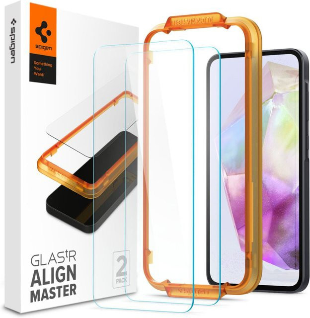 Spigen GlastR Align Master Schutzfolie aus gehärtetem Glas für Samsung Galaxy M35 und Samsung Galaxy A35 5G, transparent, 2er-Set, AGL07772 - Bild 1