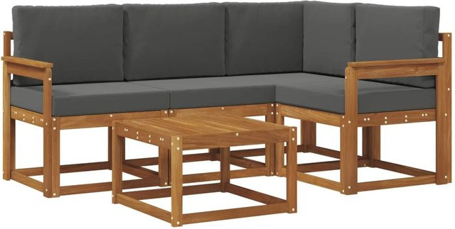 vidaXL Outdoor-Sofagarnitur L-Form aus Akazienholz mit 5 Kissen in Anthrazit und Natur - Bild 1