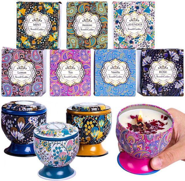 UDOCOOL Duftkerzen im Kelch-Design mit floralem Rosen- und Lavendelduft, mehrfarbiges Glas-Votivkerzenglas für Tischdekoration - Bild 1
