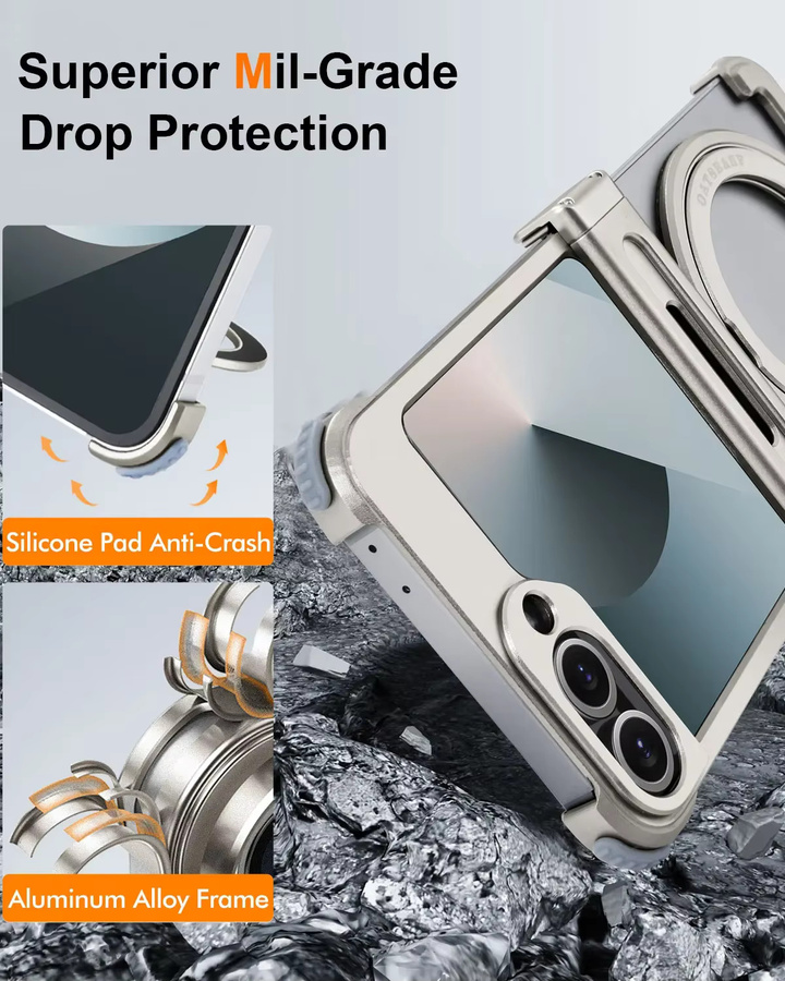 Eary Handyhülle für Samsung Galaxy Z Flip 7 und Z Flip 6 mit MagSafe, 360 Grad drehbarem magnetischem Ständer und kabellosem Laden, Farbe: Titanium - Bild 3