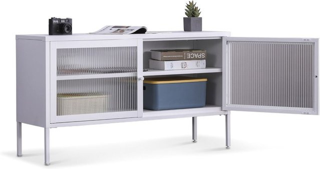 Coemo Sideboard Tokio weiß aus Metall mit Glastüren B/T/H: 115 x 35 x 64 cm - Bild 1