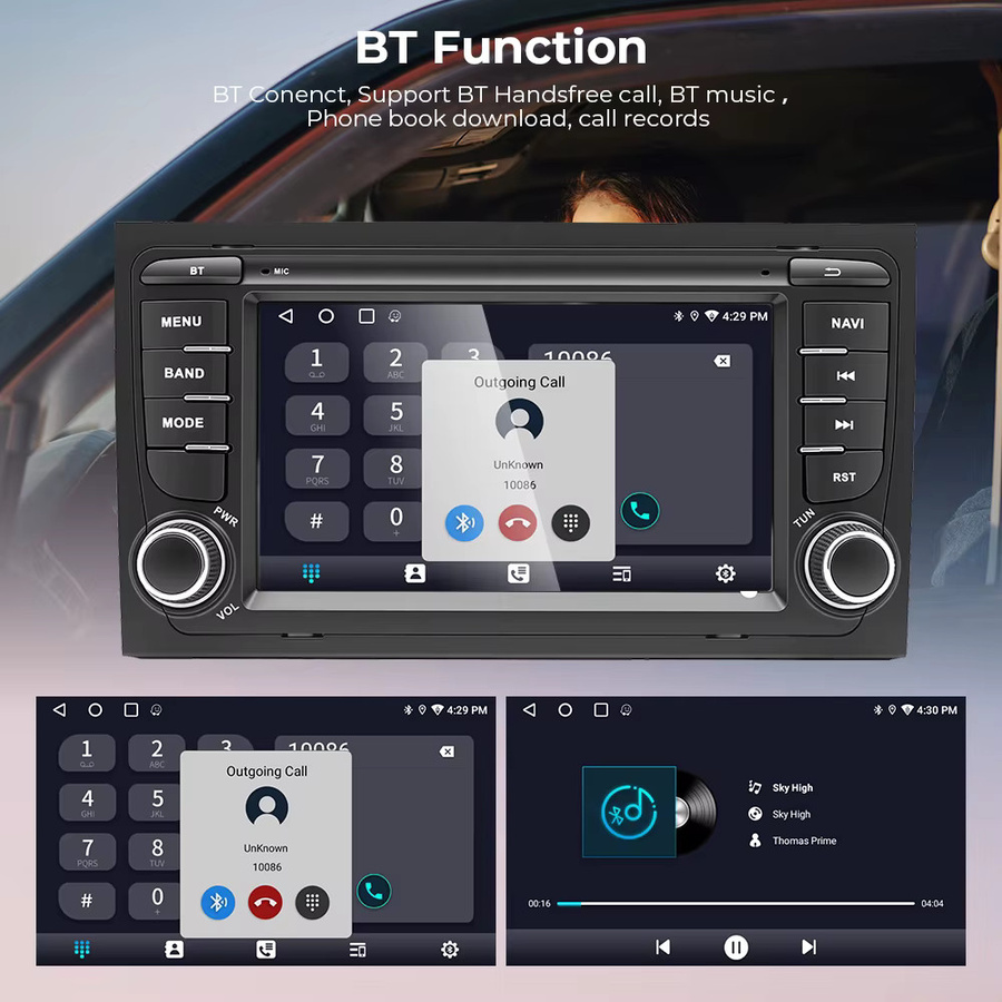 GEARELEC Android 14 Autoradio für Audi A4 2000-2008 mit 7 Zoll Display, kabelloses CarPlay, Android Auto, GPS und Bluetooth in Schwarz - Bild 4
