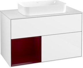 V&B Waschtischunterschrank Finion mit Wandbeleuchtung, Farbe: Weiß, B/T/H: 100 x 60,3 cm, Ausführung: Regale links, Oberfläche: Lack - Bild 1