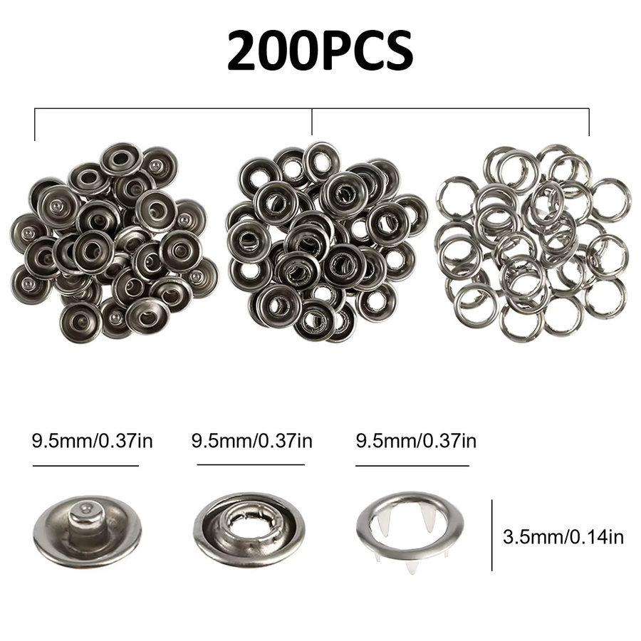 200-teiliges Metall-Druckknopf-Set inklusive manueller Zange für DIY-Projekte an Kleidung, Hüten und Taschen - Bild 2