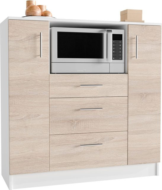 VCM Kommode Esilo in Weiß und Eiche als Küchenunterschrank mit Schubladen, B/T/H: 110 x 40 x 109 cm - Bild 1