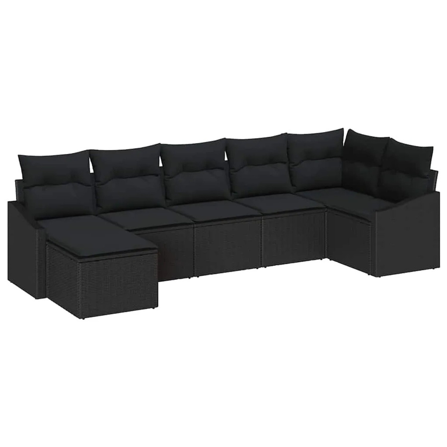 vidaXL Garten-Sofa-Set 7-teilig in Schwarz aus Poly-Rattan mit Polsterkissen und Metallrahmen in L-Form - Bild 2