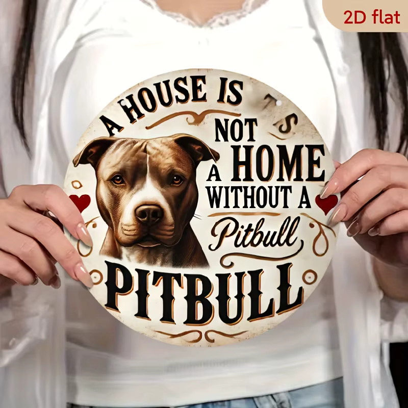 Rundes Metallschild Potdemiel Ein Haus ist kein Zuhause ohne Pitbull in Vintage-Optik mit Herz, Durchmesser: 20,3 cm - Bild 4