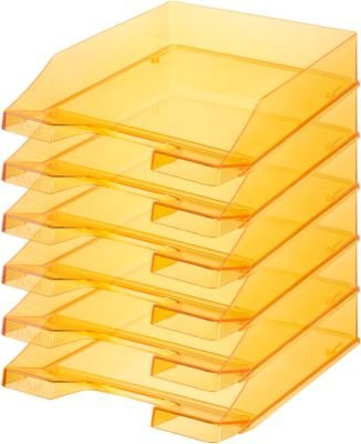 HAN Ablagekorb Klassik für A4/C4 aus Kunststoff, orange/transparent, B 25,5 cm, T 34,8 cm, H 6,5 cm, 6 Stück - Bild 1
