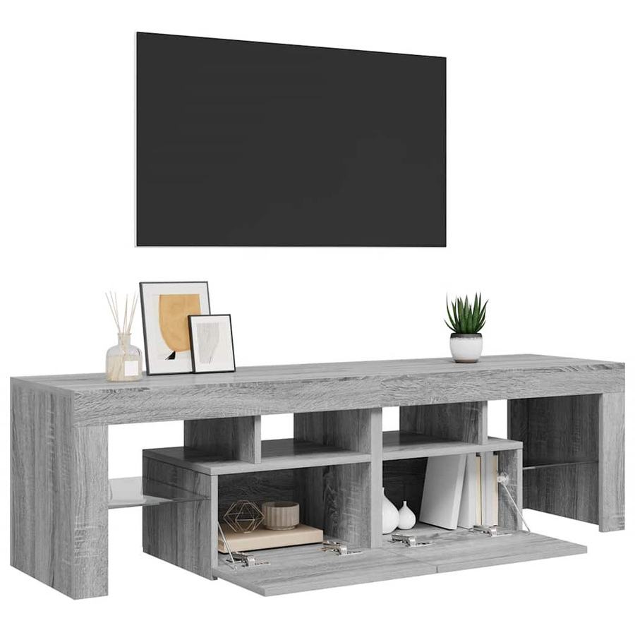 vidaXL TV-Schrank modern mit LED-Beleuchtung in Grau Sonoma-Eiche, B/T/H: 140 x 36,5 x 40 cm - Bild 3
