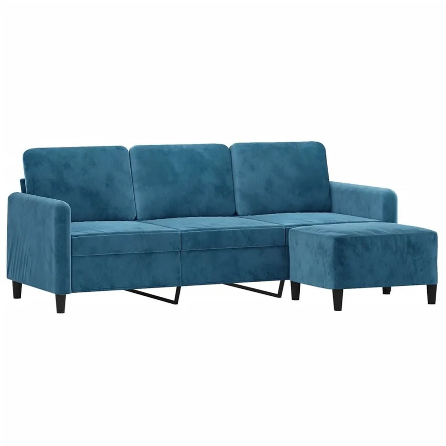 vidaXL 3-Sitzer-Sofa mit Hocker in Blau aus Samt mit modernem Design - Bild 2