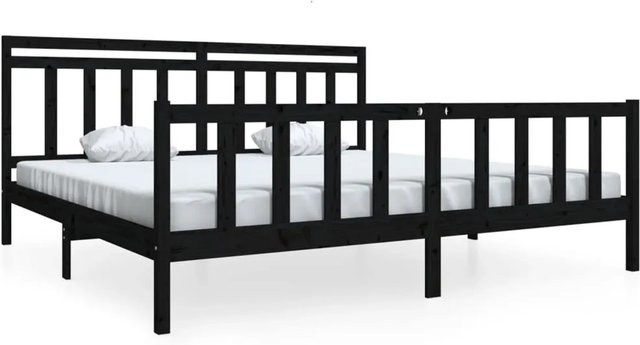 vidaXL Massivholzbett aus Kiefer in Schwarz, Rustikaler Stil, B/T/H: 200 x 200 x 206 cm - Bild 1