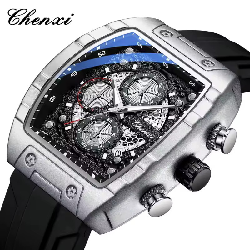 CHENXI Chronograph Herrenuhr, Quarz, Silikonarmband, Schwarz, Wasserdicht - Bild 2