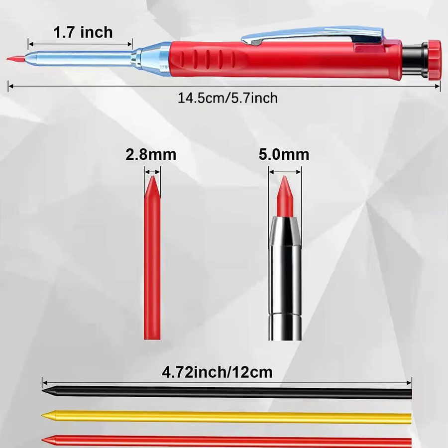 Professioneller Druckbleistift für Tieflochmarkierungen mit integriertem Spitzer, 2,8 mm Mine, Schwarz - Bild 2