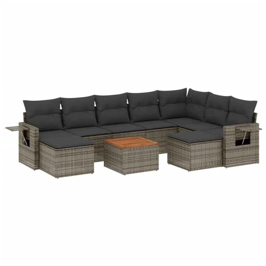 vidaXL 10-teilige Garten-Sofagarnitur in L-Form aus Polyrattan mit Kissen in Grau - Bild 2