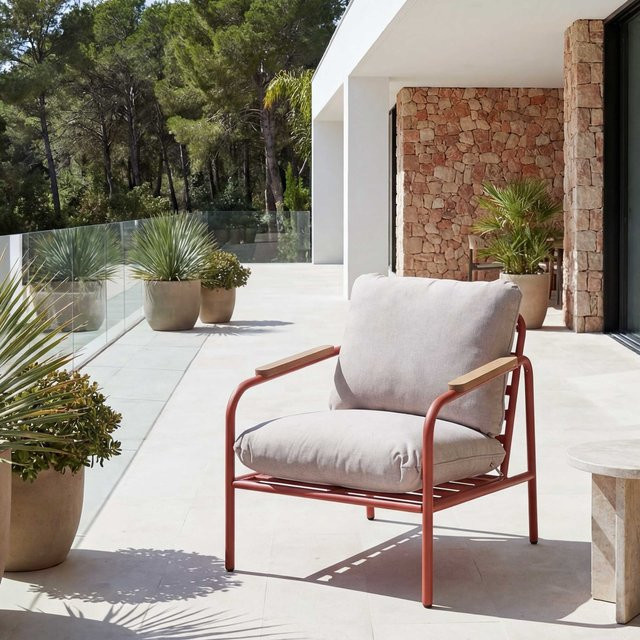 MCW Aluminium-Gartensessel O11 mit Olefin-Stoff und Polstern in Terrakotta und Beige - Bild 1