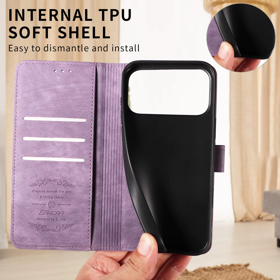EAACAA TPU-Leder-Handyhülle für iPhone 17 Air 16 Pro Max 15 14 13 12 11 16e mit Kartensteckplatz, Ständer und Brieftaschenfunktion in Lila - Bild 4