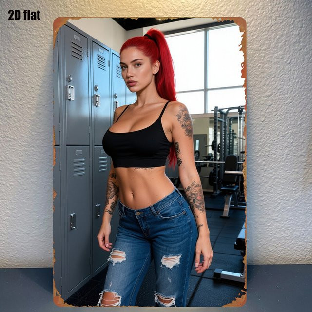 EANME Metallschild Rothaarige Frau Tattoo Wandkunst Portrait B: 20 cm, H: 30 cm - Bild 1