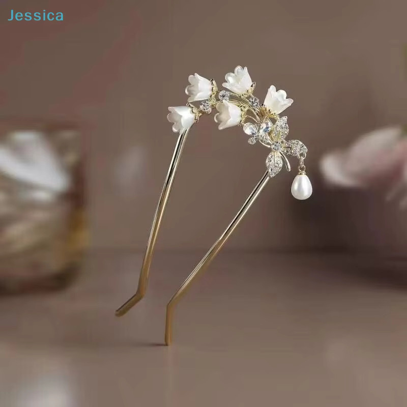 Jessica Haarspange mit Blumenmuster, Kristall- und Perlenquaste - Bild 3