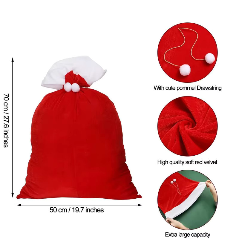 Flauschige Weihnachtsgeschenktüte aus rotem Samt in Weiß zur Aufbewahrung von Weihnachts- und Neujahrsgeschenken - Bild 1