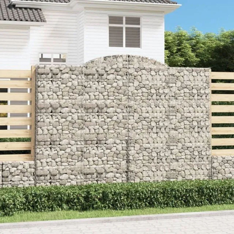 Vidaxl Gabionen mit Hochbogen Set aus verzinktem Eisen in Silber, 9 Stück, B: 300 cm, T: 50 cm, H: 220/240 cm - Bild 1