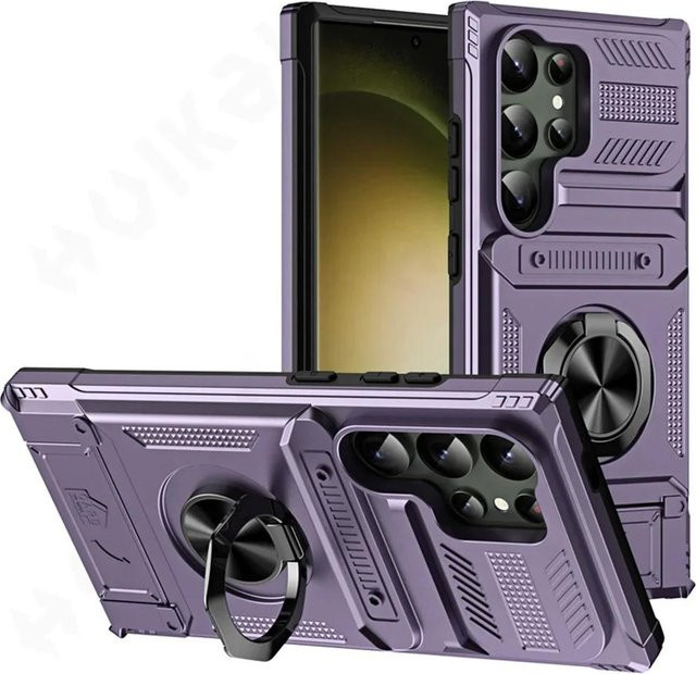 Magnetische Samsung Galaxy Hülle mit drehbarem Ring-Ständer und Brieftaschenfunktion in Violett - Bild 1