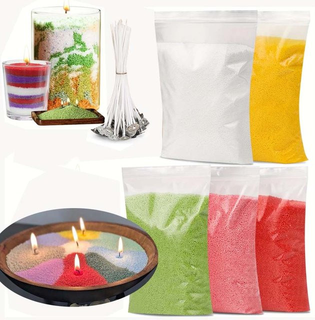 Bunte Perlenkerze aus Sandwachs mit 5 Kerzendochten, 50 g, Multicolor und Schwarz, für deine Kerzenherstellung bei Hochzeiten oder Partys - Bild 1