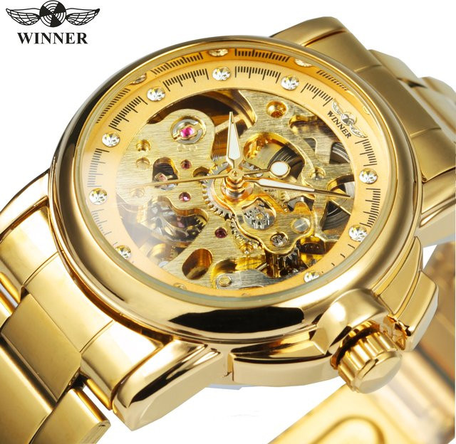 WINNER Armbanduhr Automatik, Gold, Edelstahl, Diamantbesetzt, Damen - Bild 1