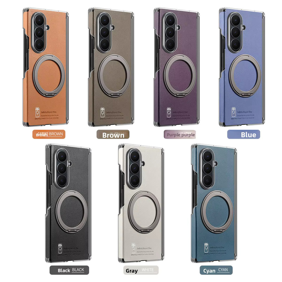 Magnetische Leder-Handyhülle für Samsung Galaxy Z Fold 7 6 5 4 mit 360 Grad drehbarem Scharnierschutz und MagSafe Kompatibilität in Braun - Bild 4