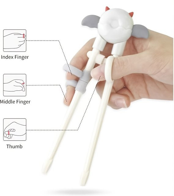 Little Angels&Demons Lern-Essstäbchen für Babys und Kleinkinder in Grau mit ergonomischer Form aus Kunststoff - Bild 1