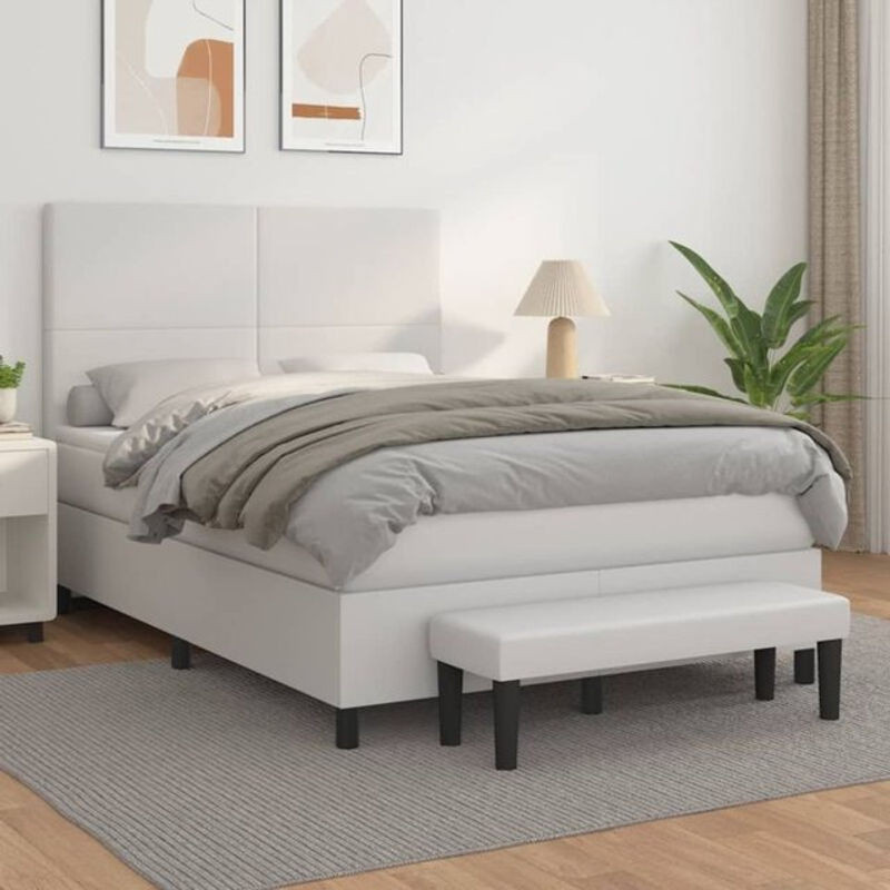 vidaxl Boxspringbett mit Matratze aus Kunstleder in Weiß, B/T/H: 140 x 200 cm - Bild 1