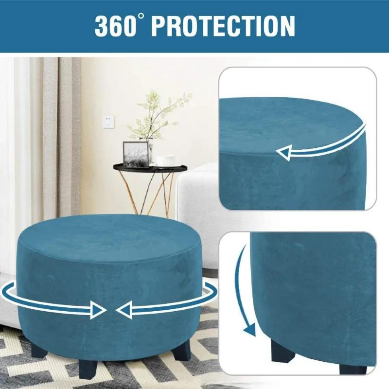 Yiran Furniture Superweicher Samt Hockerbezug für runde Fußstützen, elastische Hockerhülle aus Polyester, Größe M - Bild 1